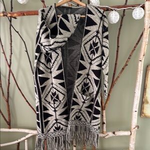 Black and Gray Geometric Pattern long cardigan Sweater